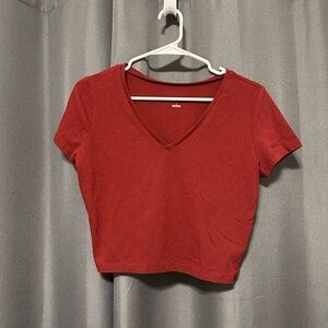 Women's Wild Fable V-Neck Cropped T-Shirt Red Size Large